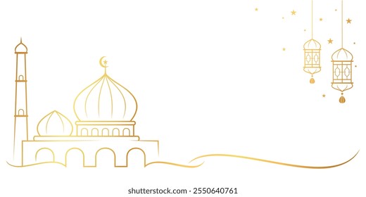 Mesquita e Lua para o Ramadã e o Eid mubarak. Ilustração vetorial