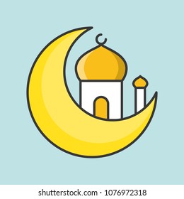 Mosque and moon, Ramadan filled outline icon