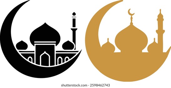 mosque with moon sillhutee vector