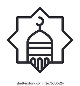 mosque moon temple ramadan arabic islamic celebration vector illustration line style icon