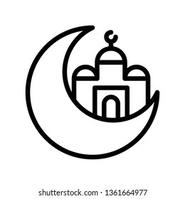 Mosque with Moon vector illustration, Ramadan related line style icon