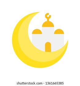 Mosque with Moon vector illustration, Ramadan related flat style icon