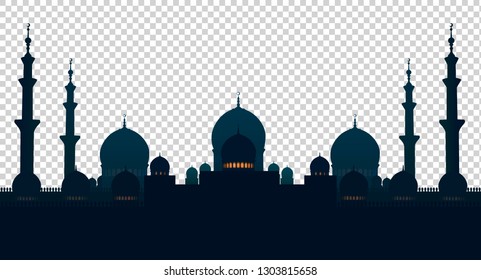 Mosque, muslim home. Isolated objects on a checkered background. Vector illustration