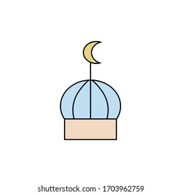 Mosque muslim prayer building flat and thin line icon