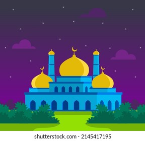 mosque at night illustration suitable for ramadan design