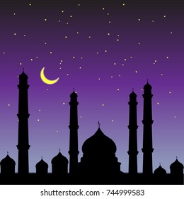 mosque at night and moon