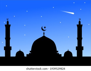 The mosque at night seems beautiful. suitable for illustration books and even posters.