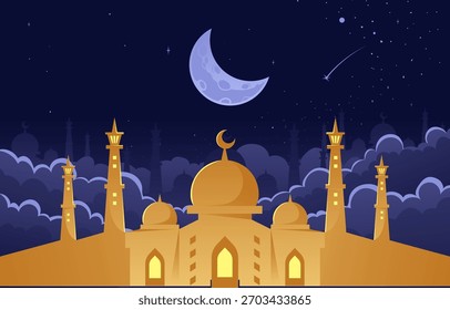 Mosque Night Sky Vector Illustration Design Template