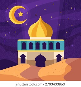 Mosque Night Starry Vector Illustration Design Template