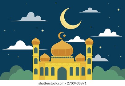 Plantilla de diseño de fondo de Ilustración vectorial de noche de mezquita