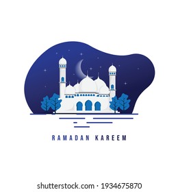 Mosque at night vector illustration. ramadan kareem template design. good template for ramadan or eid design.
