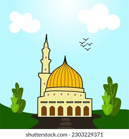A mosque on a bright blue sky background suitable for decorating greeting cards and envelopes
