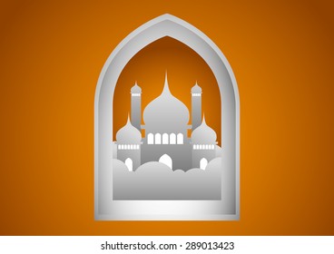 mosque on curve ornament for ramadhan or eid fitr