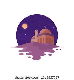 Mosque on Desert at The Night View for Islamic Theme