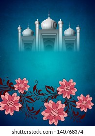 Mosque on floral decorated background for Ramadan Kareem.