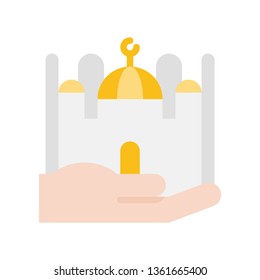 Mosque on hand vector illustration, Ramadan related flat style icon