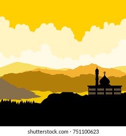 Mosque on the hill.vector drawn