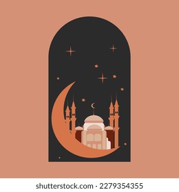 Mosque on the moon night illustration 