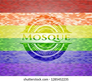 Mosque on mosaic background with the colors of the LGBT flag