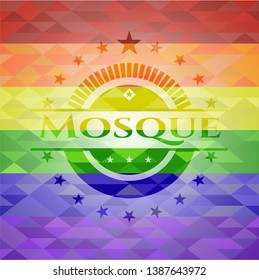 Mosque on mosaic background with the colors of the LGBT flag