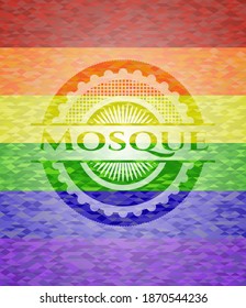Moschee auf Mosaikhintergrund mit den Farben der LGBT-Flagge. 