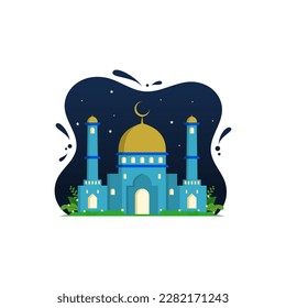 Mosque on a Night at Ramadan Flat Design