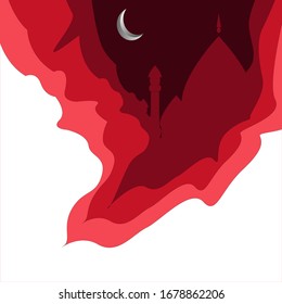 mosque on papercut background red color