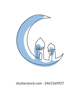 Mosque one line art vector minimalist design. Islamic ornament background.