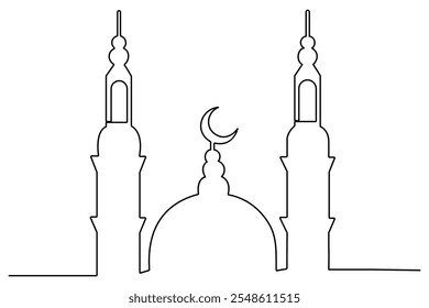 Mosque one line art vector minimalist design islamic mosque outline ornament black and white background
