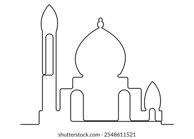 Moschee einzeilige Kunst Vektor minimalistisches Design islamische Moschee Umriss Ornament schwarz-weißer Hintergrund
