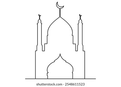 Mosque one line art vector minimalist design islamic mosque outline ornament black and white background
