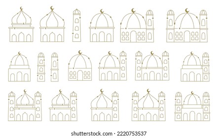 Diseño vectorial de contorno de mezquita. Ilustración vectorial de arte de línea. El diseño minimalista de la mezquita.