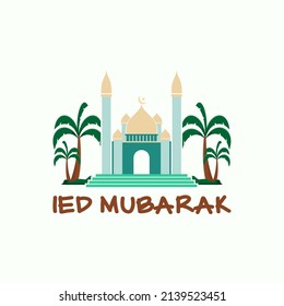 
Moschee und Palme Vektorgrafik Design. Happy Eid Al Fitr