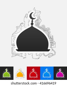 mosque paper sticker with hand drawn elements