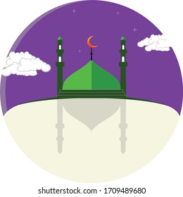 mosque picture. mosque icon for ramadhan kareem. purple background. with white clouds. vector design. illustrator