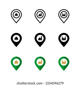 Mosque Pin Icon : Travel Theme, Islamic Theme, Transportation Theme, Infographics and Other Graphic Related Assets.