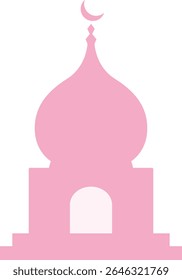 mosque, pink, islamic, architecture, religion, ramadan, eid, dome, building, front, crescent, prayer, simple, flat, minimal, vector