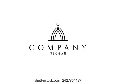 Mosque place logo design vector illustration line art style