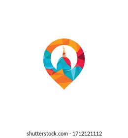 Plantilla de diseño del logotipo de Mezquita Point. Diseño de icono de ubicación de mezquita.