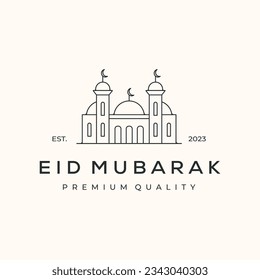 mosque pray place line art logo vector minimalist illustration design, islamic facility mosque logo design