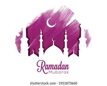 Mosque with purple brush patch with white bg. Ramadan Illustration
