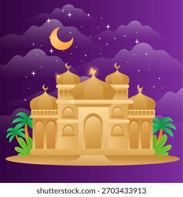 Mesquita Roxo Starry Noite Vetor Ilustração Design Modelo