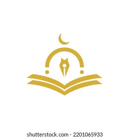 Mosque with Quran and crescent  Islamic schoolar logo design vector