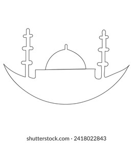 Mosque with ramadan continuous one line drawing  outline vector illustration
