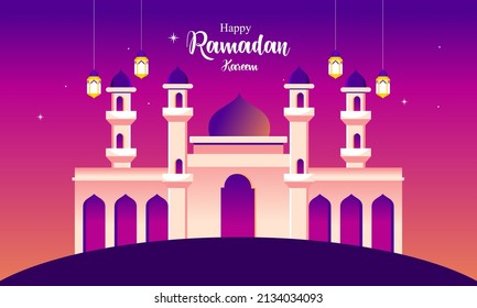 Mezquita Ramadán. Feliz Ramadan Kareem Vector Illustración