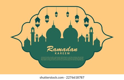 mosque Ramadan islamic greeting moon. simple flat illustration.