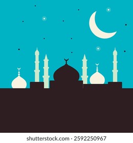 mosque ramadan kareem month celebration monoline design concept