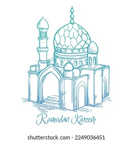 Moschee für ramadan kareem Template in handgezeichnet Design mit Farbverlauf-Design