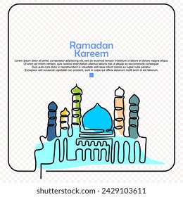 Mosque, Ramadan Kareem theme  minimal one continuous line