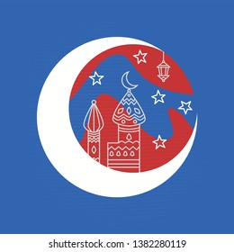 mosque ramadan muslim arabic islam vector greeting holy traditional illustration moon beautiful